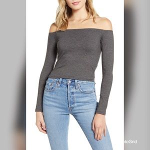 BP- grey off the shoulder crop top Small